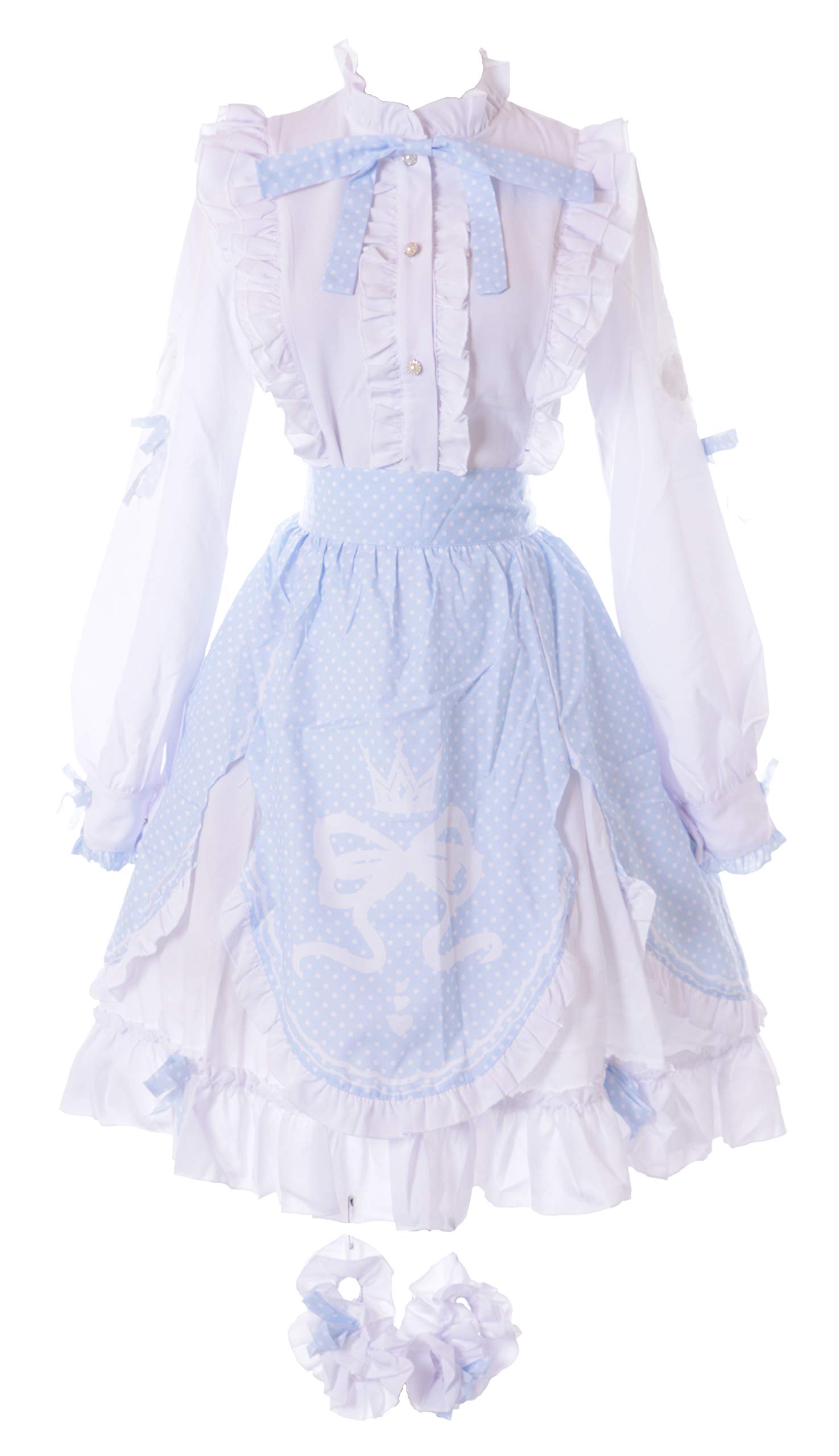 Kawaii-Story MN-114 Love Nikki White Blue Lolita Blouse Bow Ruffle Skirt 5 Pieces Costume Manga Anime Cosplay (L)