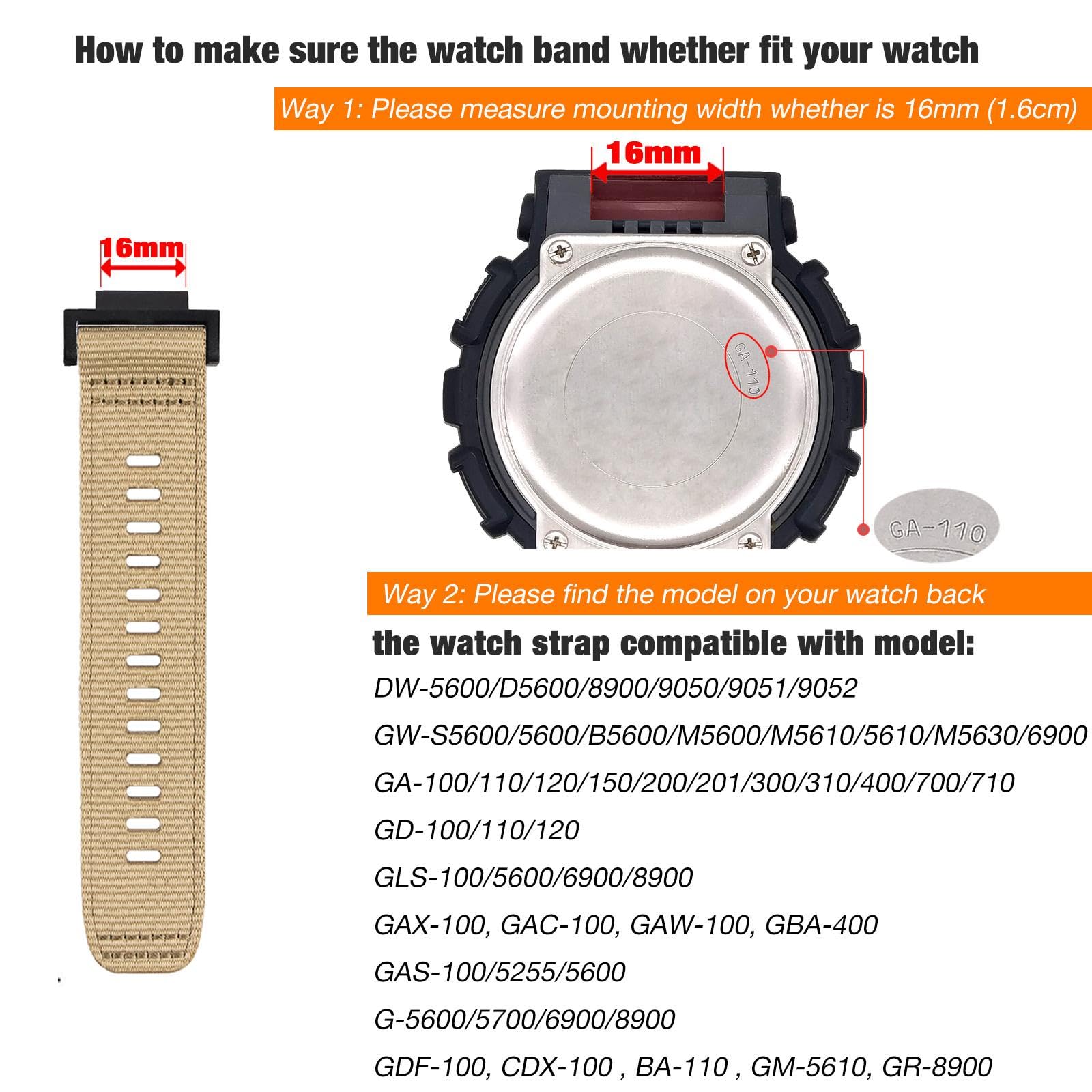 Abanen Rugged Nylon Watch Band for Casio gshock DW-5600/8900, Adjustable Sports Wrist Strap for GA-100/GW-B5600/GB-5600 /GW-6900