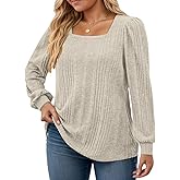 VISLILY Womens-Plus-Size-Long-Sleeve-Tops Cute Square Neck Lightweight Sweaters Casual Loose Fit Shirts Trendy Blouses Tunics