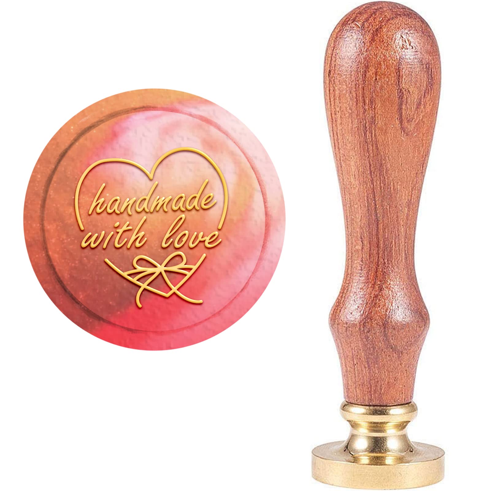 CRASPIRE Wax Seal Stamp Handmade With Love, Sealing Wax Stamp Heart Retro Wood Stamp Wax Seal 25mm Removable Brass Head Wood Handle for Party Invitation Envelope Greeting Card