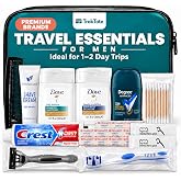 Travel Essentials For Men Travel Kit With Name Brand Travel Size Toiletries | Travel Size Shampoo, Body Wash, Deodorant, Toothpaste, Shaving Cream, Razor, Toothbrush, Comb. Premium Reusable Toiletry Bag