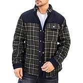 Men's Classic Fit Sherpa Lined Jacket Warm Flannel Shirt, Plaid Button-Down,Outdoor Work for Cold Winter