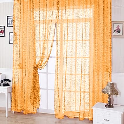 Zibuyu Floral Tulle Voile Door Window Curtain Beige