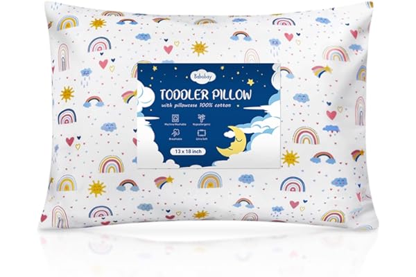 Babebay Toddler Pillow,13X18 Soft Toddler Pillows for Sleeping, Machine Washable Kids Pillow with Cotton Pillowcase, Perfect