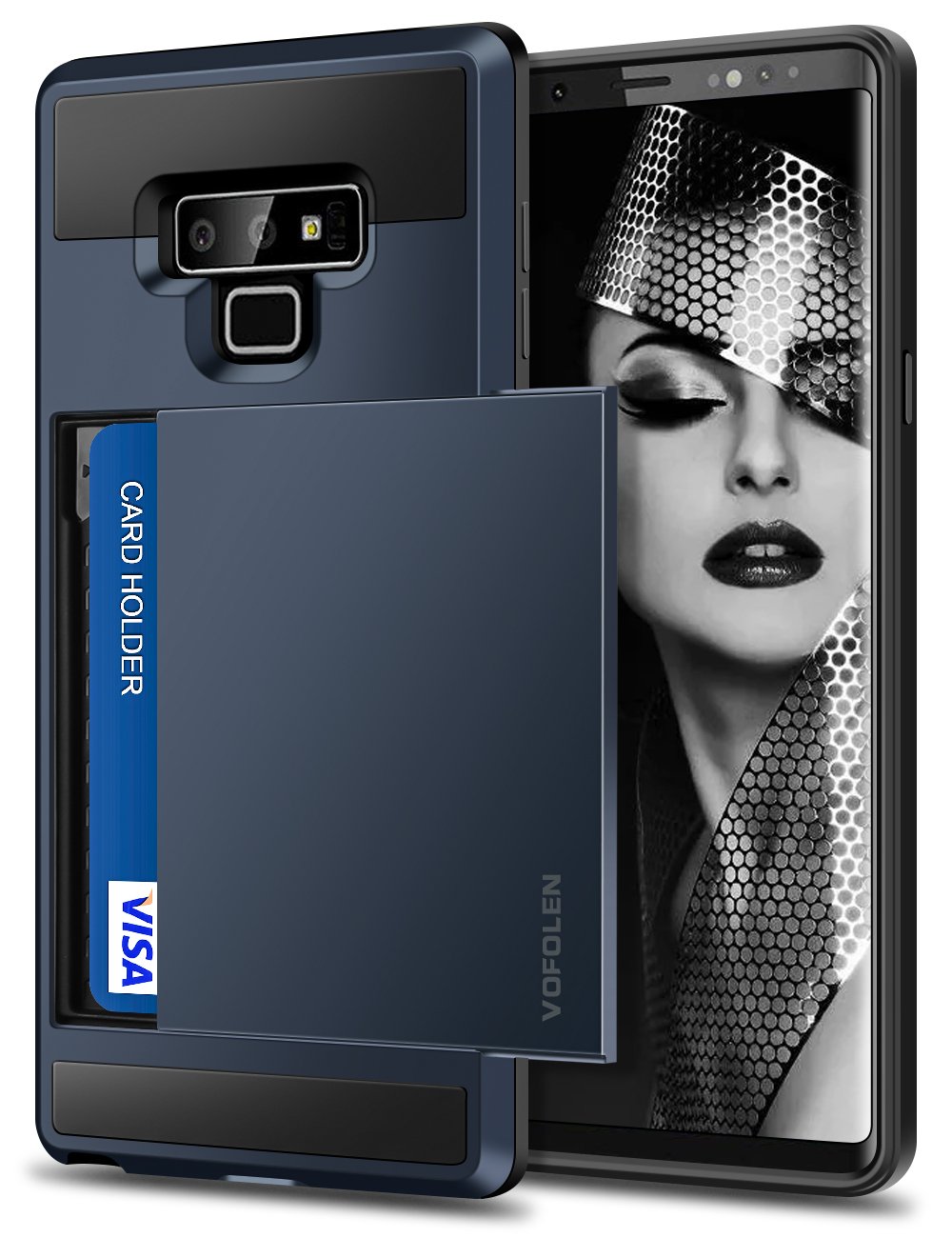 Photo 1 of Vofolen Sliding Cover for Galaxy Note 9 Case Wallet Credit Card Holder ID Slot Pocket Heavy Duty Protection Dual Layer Protective Hard Shell Hybrid TPU Bumper Armor for Samsung Galaxy Note 9 Navy Blue