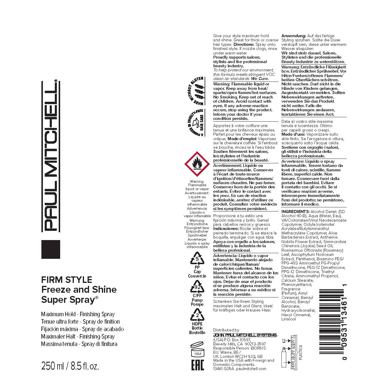Paul Mitchell Freeze and Shine Super Hairspray, Maximum Hold, Shiny Finish Hairspray, For Coarse Hair