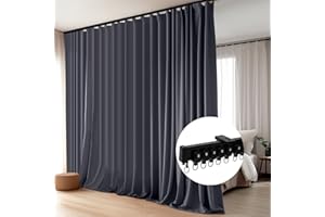 DOEIEZ Room Divider Blackout Curtains Flexible Curtain Track Set Ceiling Mounted Curtain Rod Window Curtains for Bedroom Living Room, 1 Panel Dark Grey Curtain and Black Track Set (W72 x H108 in)