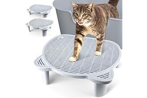 Bartuke Adjustable Cat Ramp Litter Box Step Double Layer with Filter Function, Elevated Litter Box Ramp for Senior Cats Easy Cleaning Cat Litter Tray for Floor Indoor (Grey)