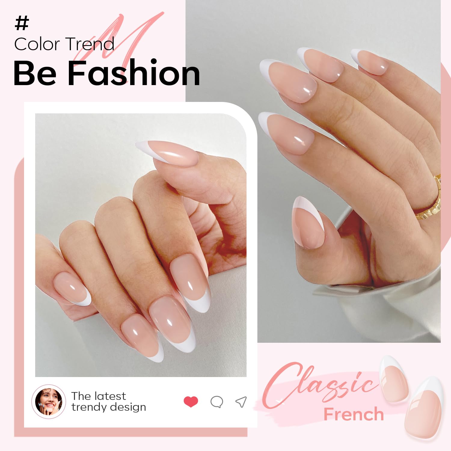 Modelones French Tip Press on Nails Almond, Short Almond Fake Nails, Reusable Nail Kit with Nail Glue Adhesive Tabs Mini Nail File, Nails Press Ons 32Pcs 16 Sizes - Image 2