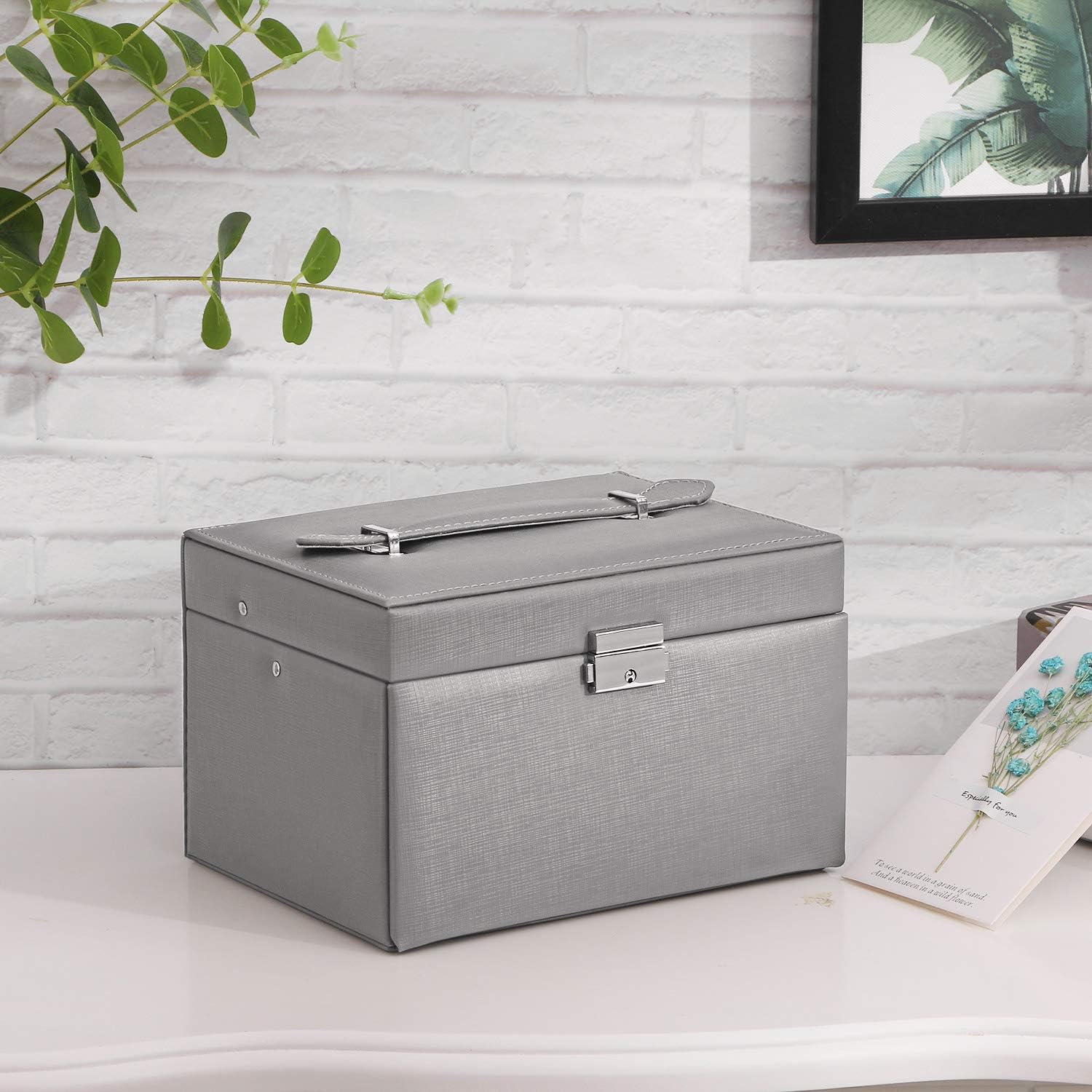 BEWISHOME Jewelry Box for Women Girls Jewelry Organizer with Lock Mirror Jewelry Boxes Display Storage Case Holder Portable Travel Case Grey SSH77H: Home Improvement