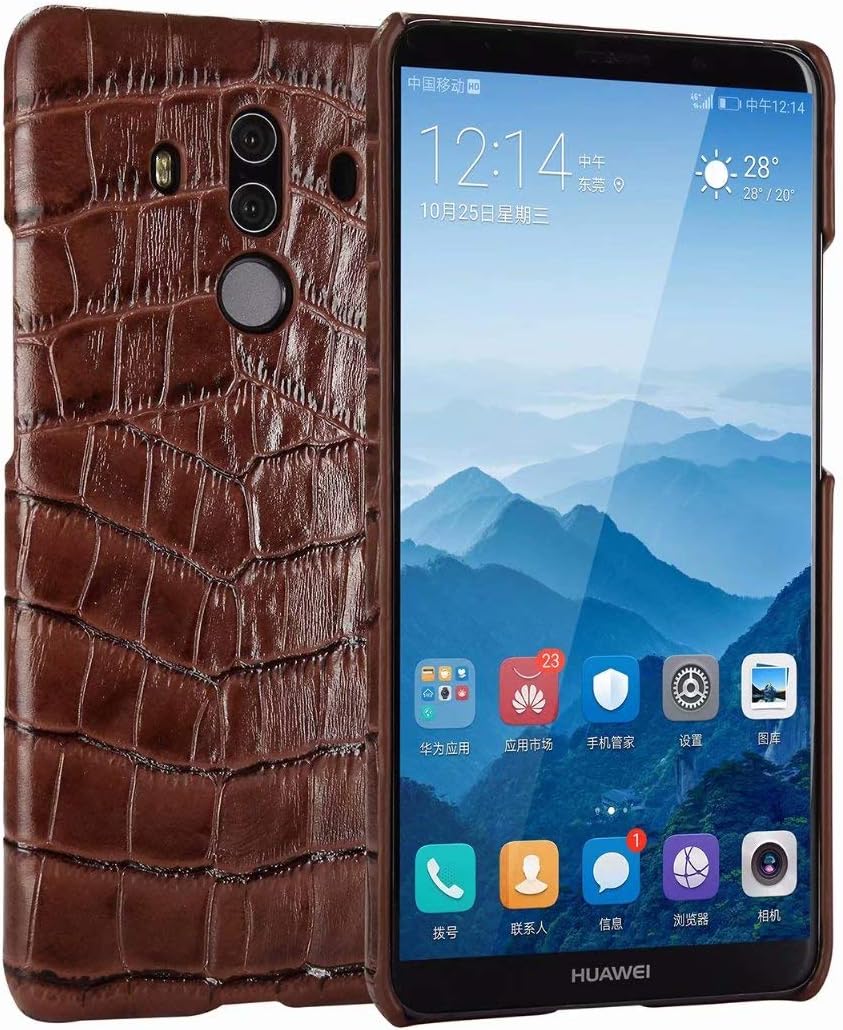 Zhusha Cases & Cover, Huawei Mate 10 Pro case, Luxury Crocodile Pattern Protective Shockproof Case Genuine Leather Cover for Huawei Mate 10 Pro (Color : Brown)