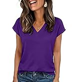 Zeagoo Womens Short Sleeve Tops Dressy Casual V Neck Work Casual Shirts Textured Trendy Blouses Purple