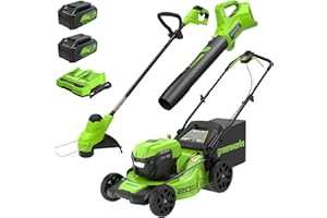 Greenworks 48V (24V x 2) 20" Brushless Mower+12" String Trimmer +320CFM Blower,(2) 4.0Ah Batteries and 4A Dual Port Charger