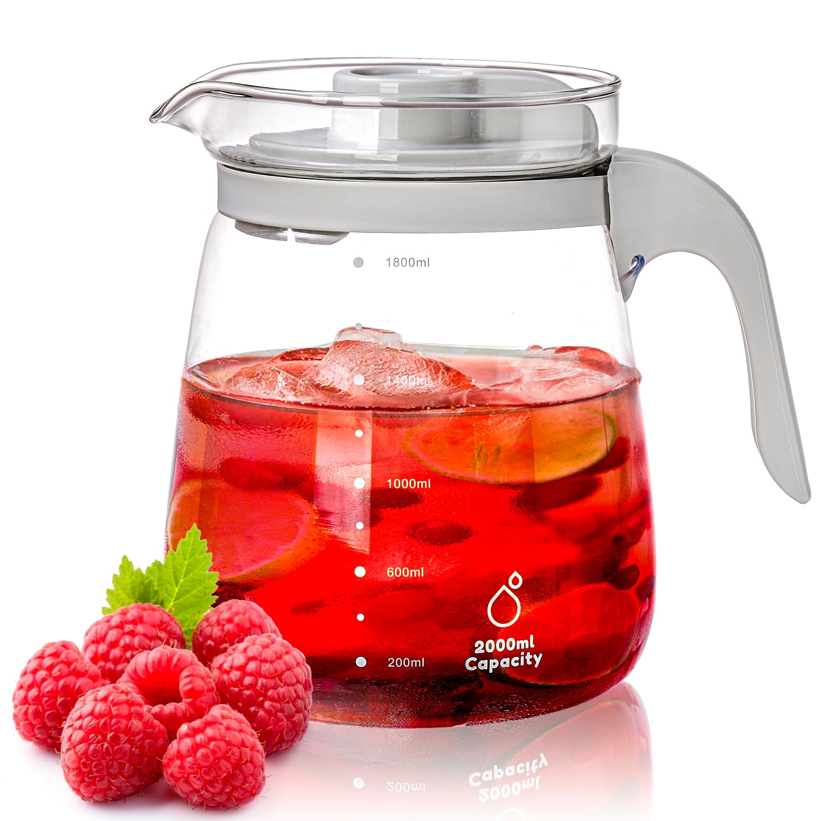 Photo 1 of WRINGKIT Glass Water Pitcher, 60 Oz Iced Tea Pitcher Carafe with Lid, Half Gallon Heat Resistant Juice Jug with Precise Scale Line, Great for Sun Tea, Lemonade, Iced Coffee, Milk