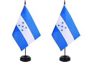 JBSJBS Honduras Desk Flag 12" Solid Pole Deluxe Set Hondurans Flags Banner Mini Small Honduras Office Table Flags with Black Stand Base Desktop Decorations(2Pack)