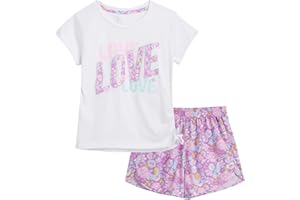 RBX Girls' Active Shorts Set - 2 Piece Short Sleeve T-Shirt and Athletic Mesh Shorts - Activewear Set for Girls (Size: 4-12)