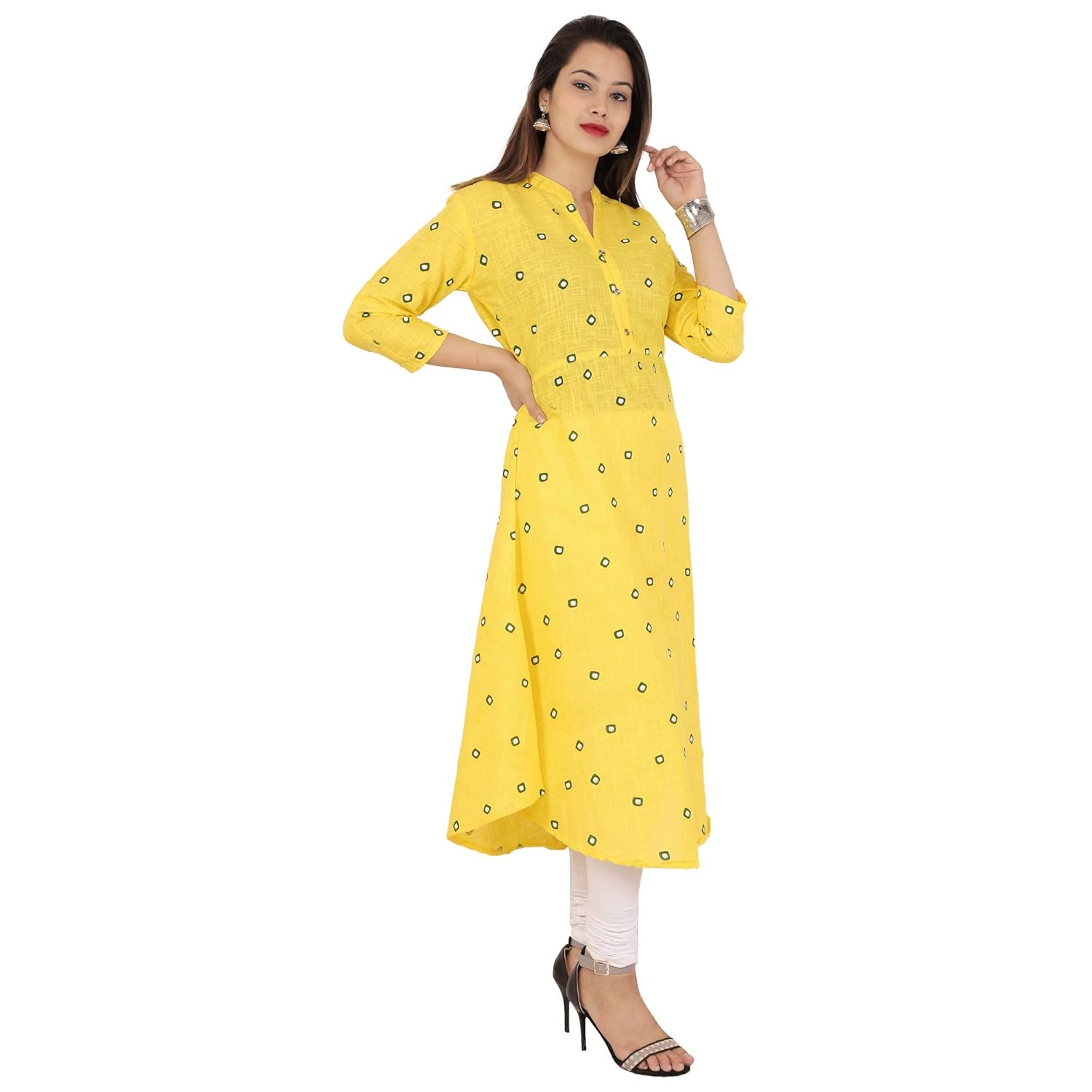 scion women's partywear anarkali yellow printed kurti for women