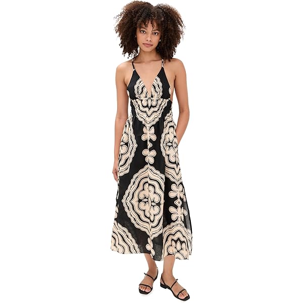 lemlem Women's Leliti Plunge Neck Dress, Black, M at Amazon Women's  Clothing store