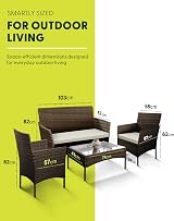 KEPLIN 4 Piece Rattan Garden Furniture Set Beige Outdoor Sofa & Chairs view 2