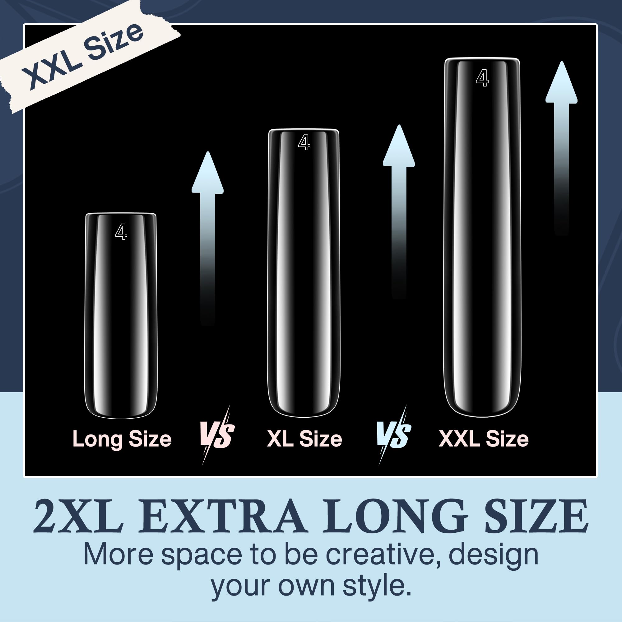 Luckyfairy Extra Long Square Nail Tips, XXL 120Pcs 12 Sizes No C Curve Clear Acrylic Nails Straight Tapered Square Press on False Nail Tips for Nail Extension Nail Art Salon Home DIY - Image 5