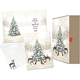 PERFORMING ARTS ® BOXED CHRISTMAS CARDS Decorating the Tree Animal Cards with Glitter Embellishment, Full Color Designed Envelopes, Beautiful Keepsake Box (14 coordinating envelopes)