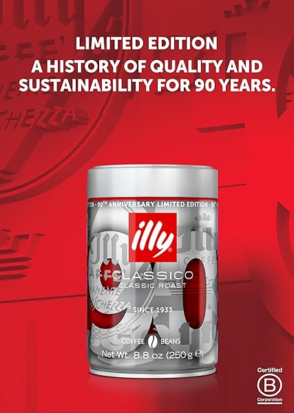 ILLY CLASSICO WHOLE BEAN COFFEE MEDIUM ROAST 90TH ANNIVERSAY EDITION, 8.8 OUNCE CAN (PACK OF 1)
