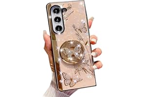 AULZAJU for Samsung Galaxy S24 Case for Women Girls,S24 Phone Case Cute Bling Diamond Butterfly Flower Design with Ring Kickstand,Plating Glitter Girly Hard Pearl Back Cover for Samsung Galaxy S24 Pink