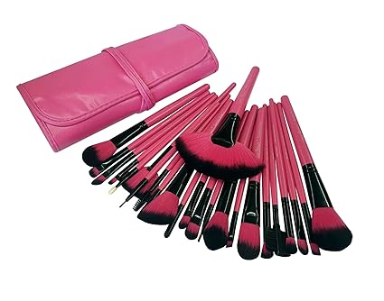 Urban Beauty Makeup Brush Set with Storage Pouch (Pink)-24 Pieces