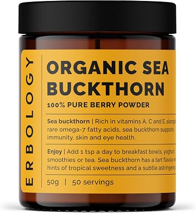 Erbology Organic Sea Buckthorn Powder 50 g 50 Servings Vitamin C Omega-7