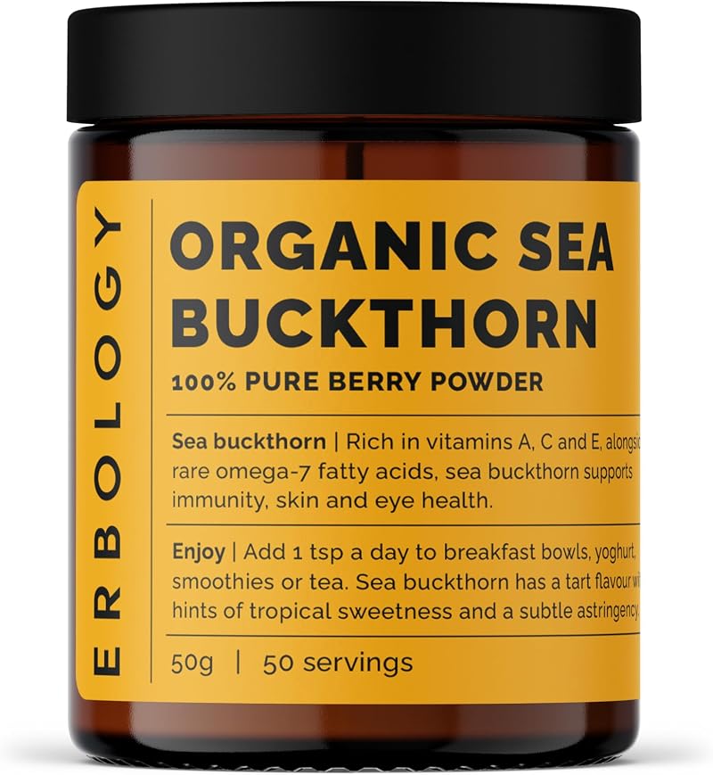 Erbology Organic Sea Buckthorn Powder 50 g 50 Servings Vitamin C Omega-7