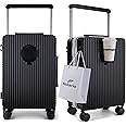 feilario 24" Aluminum Frame Hardside PC Carry on Luggage - Wide Handle Double Spinner Wheels Suitcase Built-In TSA lock & Cup Holder - Black