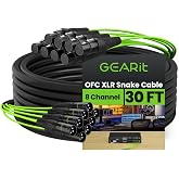 GEARit 8 Channel XLR Snake Cable 30ft Audio Snake Stage to Mixer Sound | OFC Conductors, Metal XLR Connectors, Numbered Channel Labels, Balanced Multicore, Live Sound Church Studio