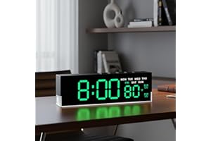 45MinST 7-Inch LED Digital Alarm Clock with Bottom Glow Light｜Displays Time, Date, Day, Temperature｜Dual Alarms, DST, Auto/Manual 3-Level Brightness, Battery or USB Powered Desk Clock,Green
