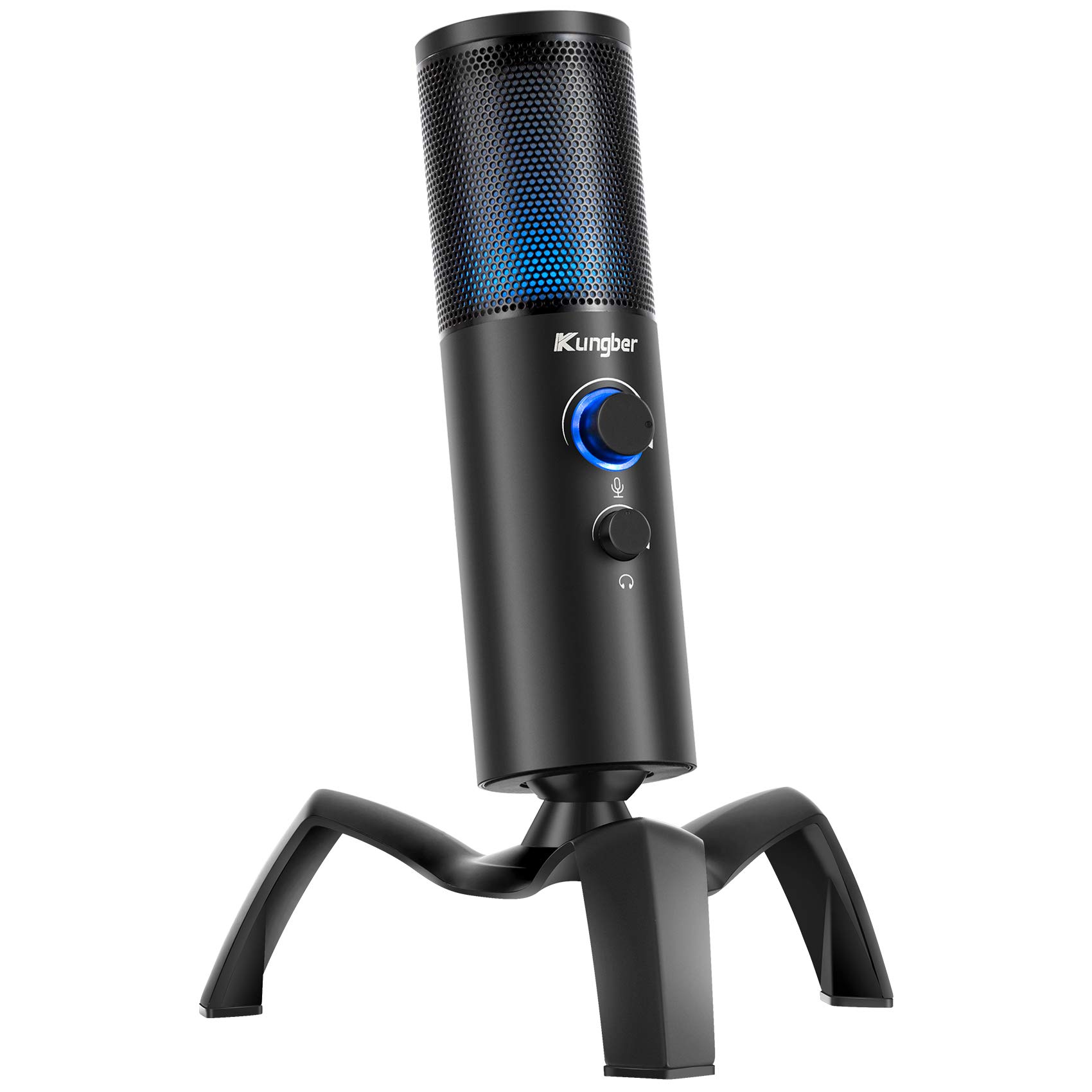 Kungber USB PC Microphone, 5 RGB Light Modes Gaming Microphone, Condenser Microphone Kit for PS4, Computer and Mac, Q18 Small Stand
