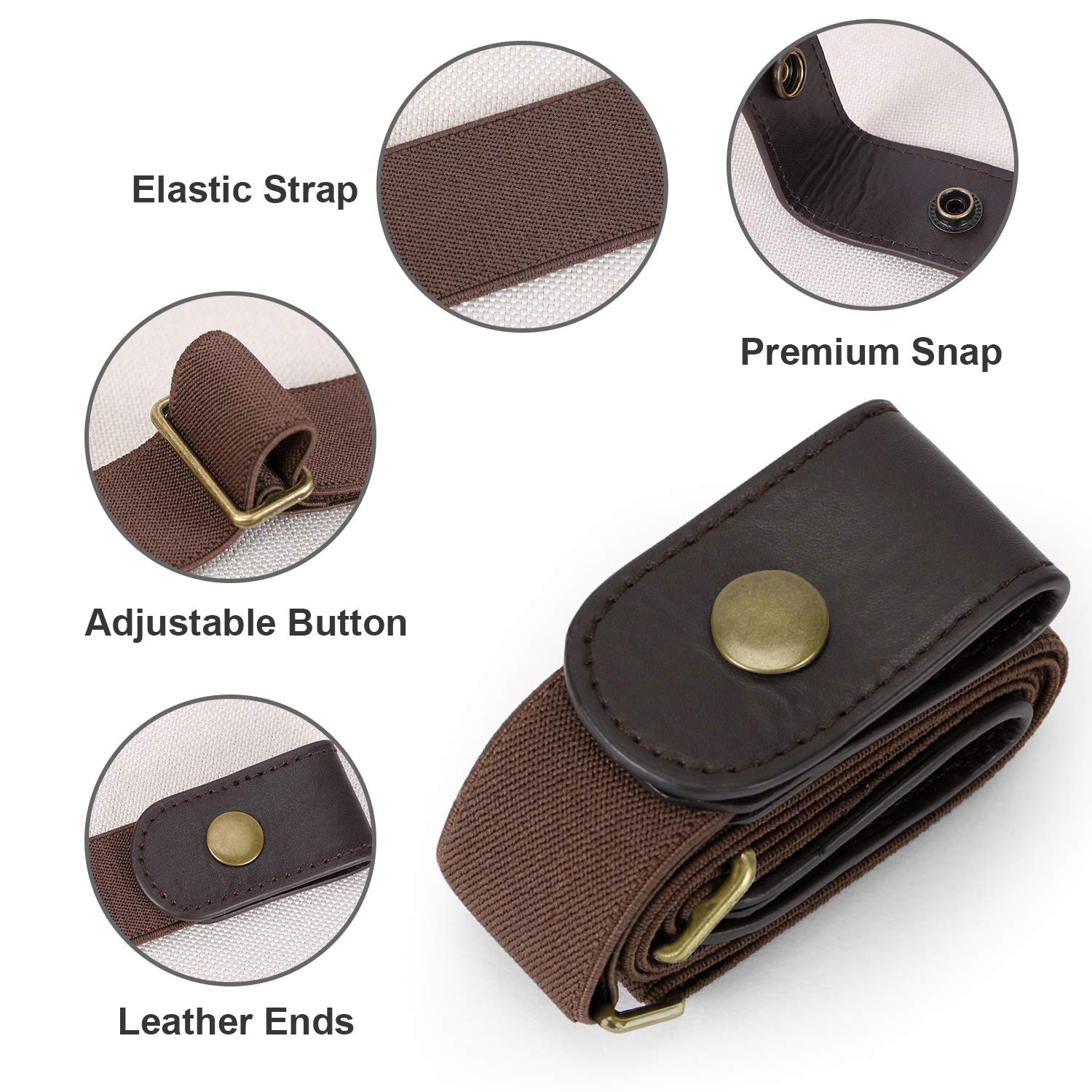 No Buckle Stretch Belt Invisible Adjustable Elastic Waist Belt for Jeans Pants,Coffee,Suit for Pants Size 30\