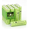 Howardly 1.2v AA Ni-MH Rechargeable Battery, Double A 600mAh 1.2V Rechargeable Battery, Low Self - Discharge for Outdoor Solar Lights, Lawn Lamps, Ground Lights (AA-600mAh-16pack