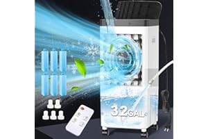 BEAUTYFAN Portable Air Conditioners, 3.2Gal Room Air Conditioners, Cooling Up to 20H, Swamp Cooler with 6 Ice Pack, Ac Unit with Timer, 3 Speeds, 70w° Oscillating, Air Cooler for Room Kitchen Bedroom Garage