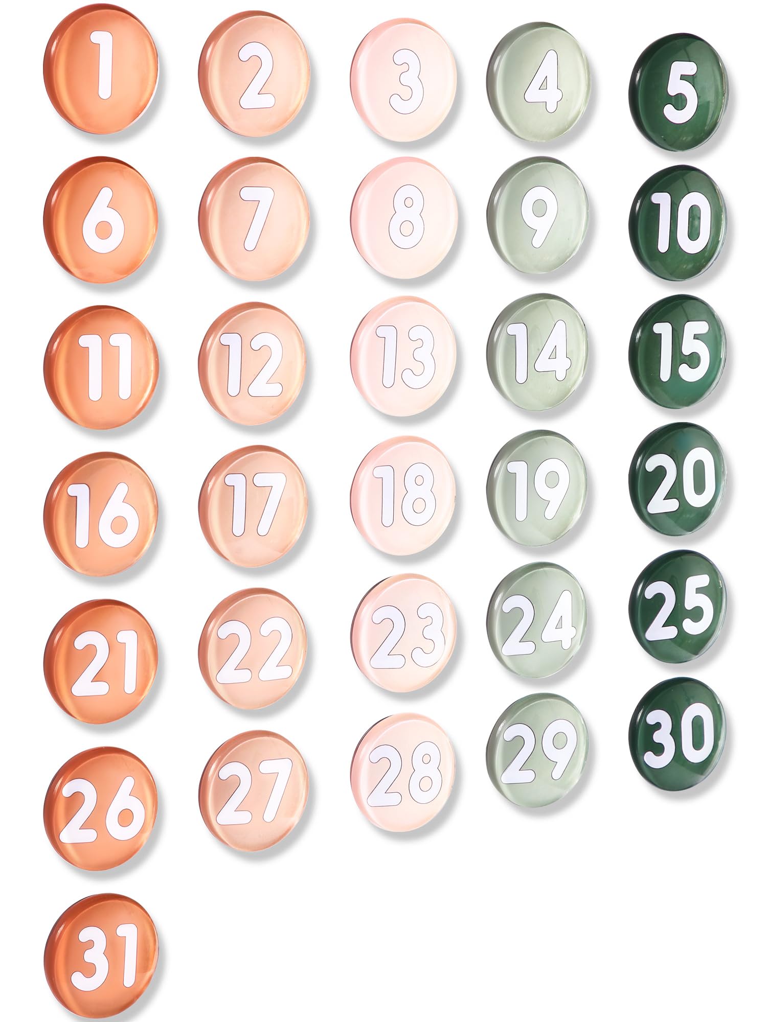 Photo 1 of 1-31 Magnetic Numbers Colored Glass Calendar Magnets for Whiteboard Dry Erase Board Fridge Schedule Refrigerator(Brown,1.38",Numbered)