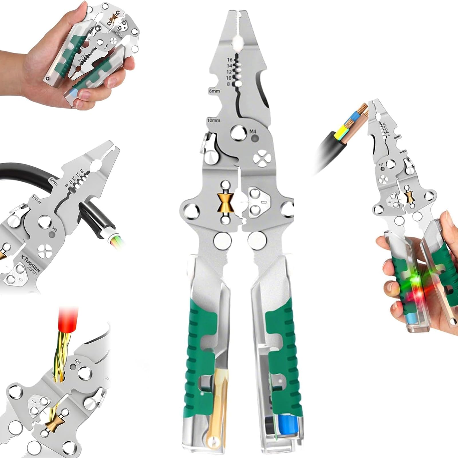 Photo 1 of 18 In 1 Foldable ?ire Stripper, With Voltage Detector, Multifunctional Wire Stripping Pliers for Cutting And Pulling Wires Cable, Cable Cutters with Plier, Crimper (1PCS)
