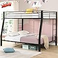 Movdevy Higher Quality Full XL Over Queen Bunk Bed with 2 Ladders, Heavy-Duty Metal Bunk Bed Full XL Over Queen Size for Kids Boys Girls Teens Adults, Modern Style Queen Size Bunk Bed (Black)