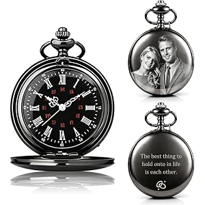 WFE Custom Photo Pocket Watch, Personalized Engraved Keepsake for Him, Sentimental Present for Husband or Dad, Unique Memoria