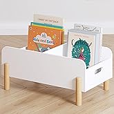 UTEX Montessori Bookshelf for Kids, Wooden Book Shelf for Kids Rooms, Toddler Book Caddy with Adjustable Divider, Floor Book Display, Baby Book Rack for Classroom Nursery