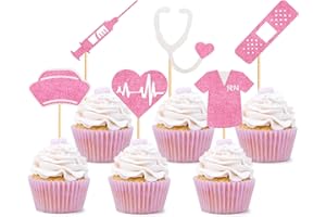 KEAZIU 24 Pack Pink Nursing Cupcake Toppers Nurse Graduation Cupcake Picks Medical Rn Themed Cake Picks Nursing Themed Birthday Party Decorations Supplies
