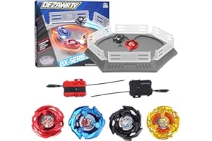 DEZAWRTY Gyro X Stadium Battling Set, 4 Spinning Tops, 2 Launchers and Arena with X Acceleration Rail, Boys Toys Kids Birthday Gift Ideals, 6+ Years Old (Grey)