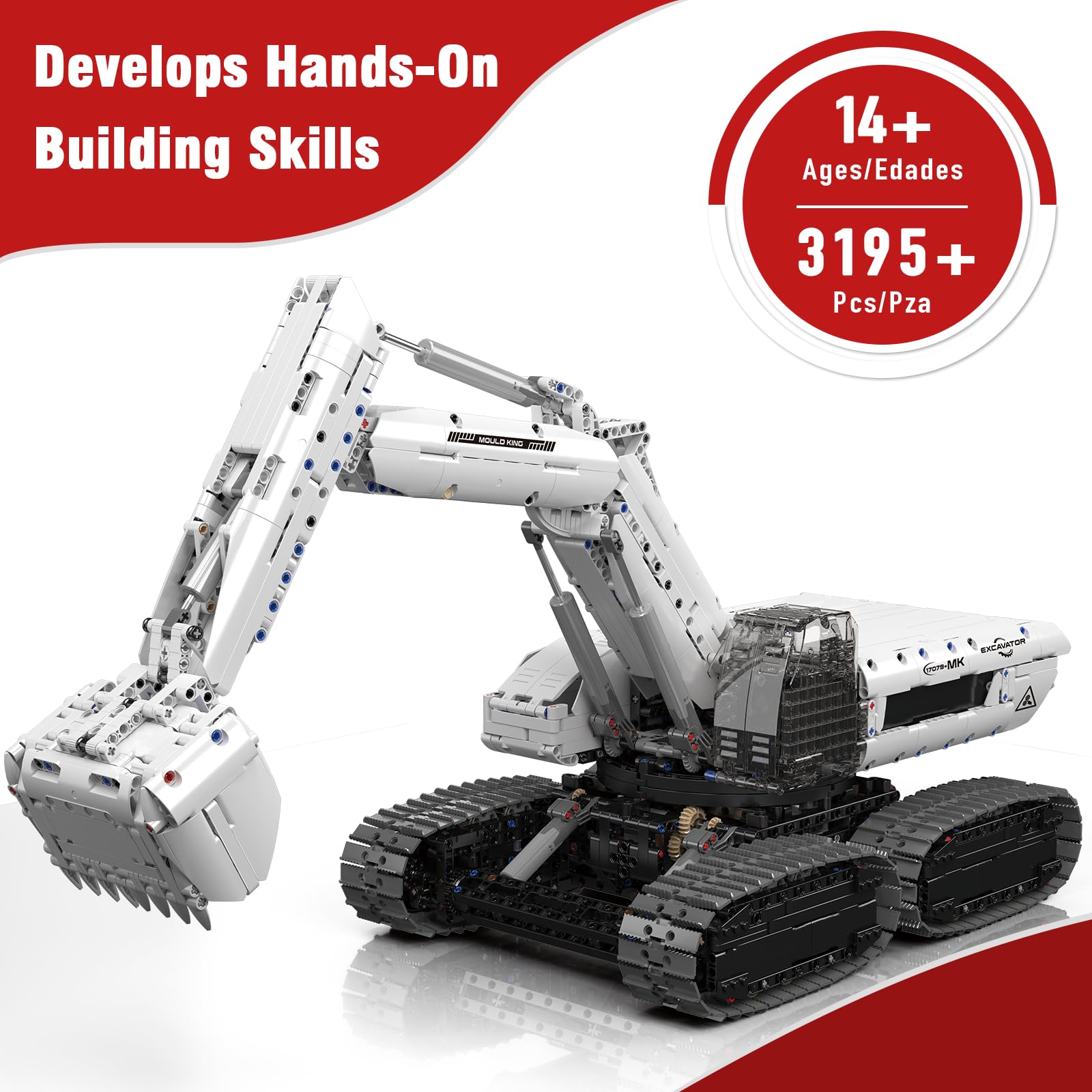 Mould King 17079 Technik Ferngesteuert Bagger Bausatz Bausteine Raupenbagger Klemmbausteine Autokran LKW Bauspielzeug mit Motor Geschenk für Erwachsene(3195 Teile) 3