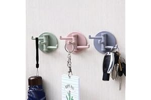 3-Branch Rotating Wall Hooks, Self-Adhesive Multipurpose Hooks for Kitchen Bathroom, No Drilling Space Saving Hook Organizer 