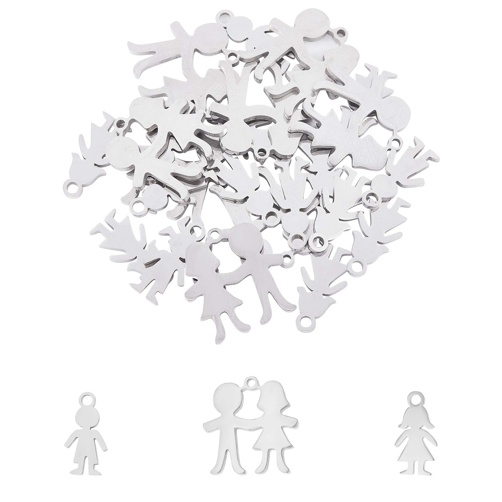 UNICRAFTALE 24pcs 3 Styles Human Silhouette Charms Stainless Steel Pendants 1.2mm Small Hole Charms Mixed Shapes Charm for Necklace Bracelet Jewelry Making, Stainless Steel Color