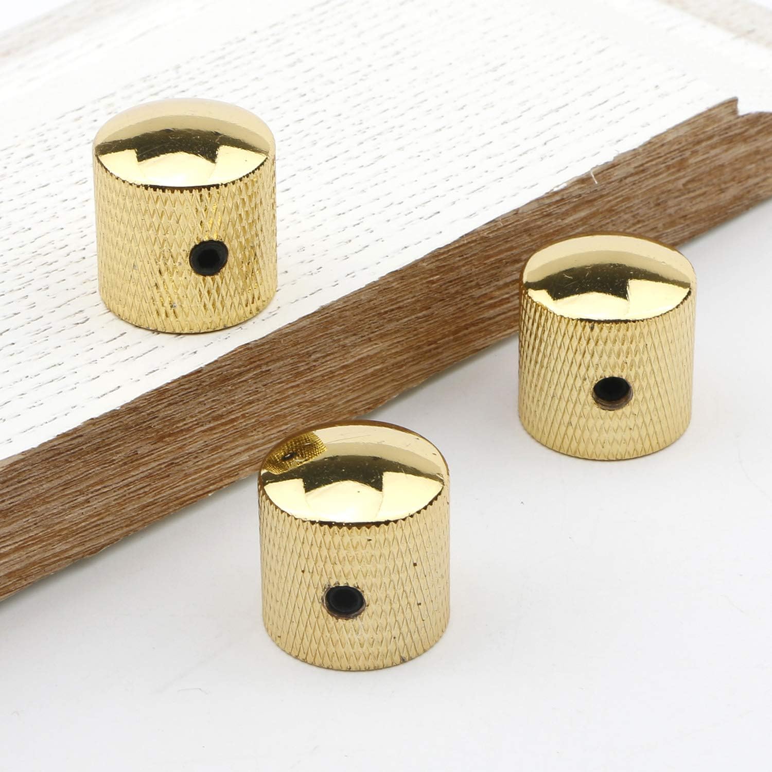 Unxuey 3 PCS Gold Metal Dome Volume Tone Control Knobs Knurled Shaft Pots Knobs with Keys Screws Set for Electric Guitar or Bass,Durable Easy Installation Wide Compatibility - Image 3