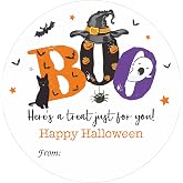 Alynta Happy Halloween Stickers 2 Inch 60PCS Halloween Boo Pumpkin Ghost | Bat Spiders Stickers Labels Self-Adhesive Round Personalized Sticker for Goodie Bags Envelope Seals (Orange Black Purple)
