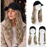 S-noilite 16" Baseball Cap with Hair Baseball Hats with Hair Attached Curly Wavy Cap Wig with Hair Extensions Adjustable Culry Baseball Hat Wig for Women (16" -Curly, Sandy Blonde &amp; Bleach Blonde)